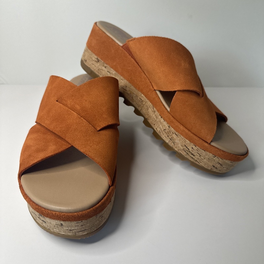 Sorel Orange Suede Cork Platform Sandal